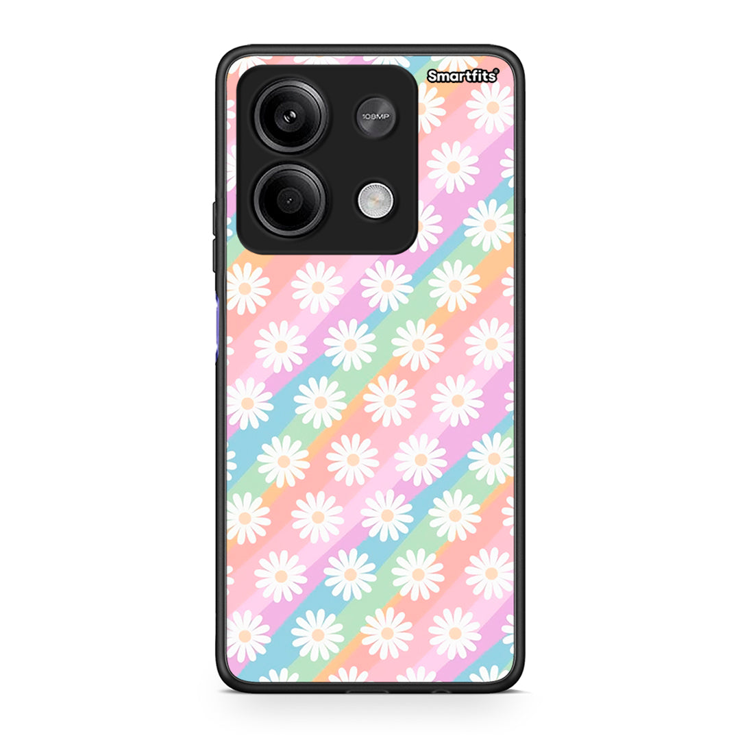 Xiaomi Redmi Note 13 5G White Daisies θήκη από τη Smartfits με σχέδιο στο πίσω μέρος και μαύρο περίβλημα | Smartphone case with colorful back and black bezels by Smartfits