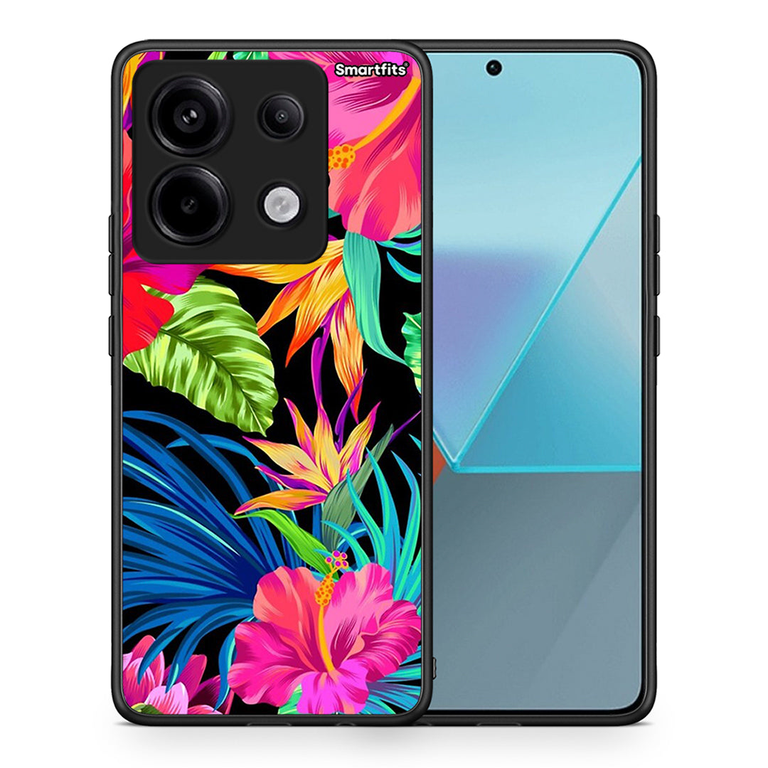 Θήκη Xiaomi Redmi Note 13 Pro 5G Tropical Flowers από τη Smartfits με σχέδιο στο πίσω μέρος και μαύρο περίβλημα | Xiaomi Redmi Note 13 Pro 5G Tropical Flowers case with colorful back and black bezels