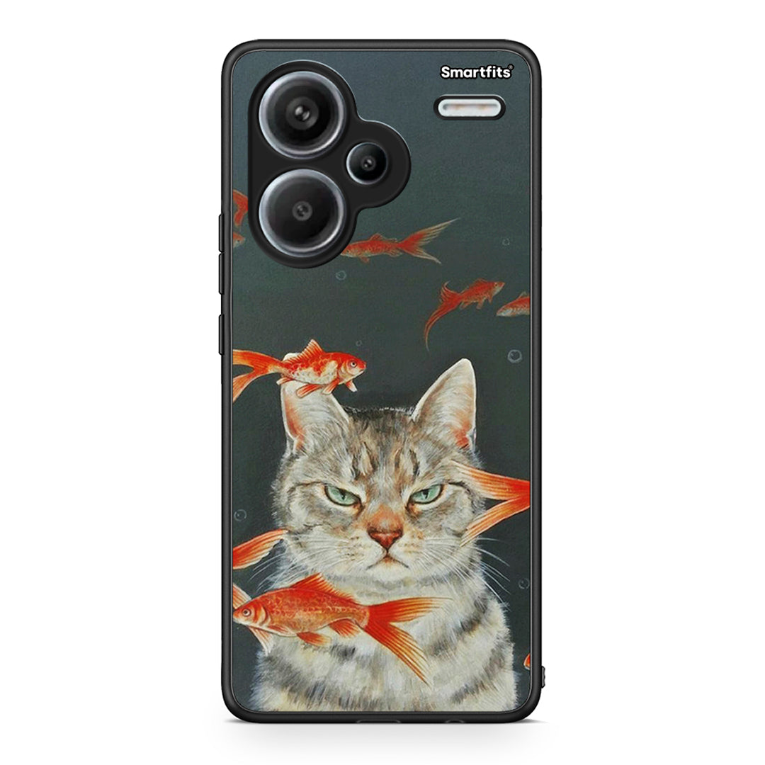 Xiaomi Redmi Note 13 Pro Plus 5G Cat Goldfish θήκη από τη Smartfits με σχέδιο στο πίσω μέρος και μαύρο περίβλημα | Smartphone case with colorful back and black bezels by Smartfits