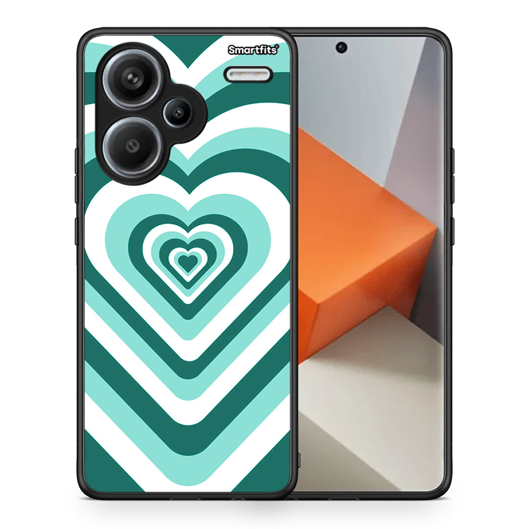 Θήκη Xiaomi Redmi Note 13 Pro Plus 5G Green Hearts από τη Smartfits με σχέδιο στο πίσω μέρος και μαύρο περίβλημα | Xiaomi Redmi Note 13 Pro Plus 5G Green Hearts case with colorful back and black bezels