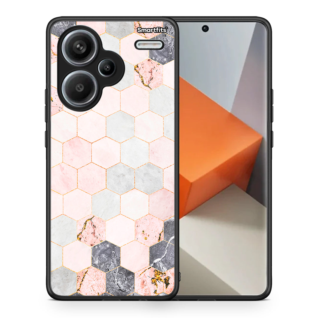 Θήκη Xiaomi Redmi Note 13 Pro Plus 5G Hexagon Pink Marble από τη Smartfits με σχέδιο στο πίσω μέρος και μαύρο περίβλημα | Xiaomi Redmi Note 13 Pro Plus 5G Hexagon Pink Marble case with colorful back and black bezels