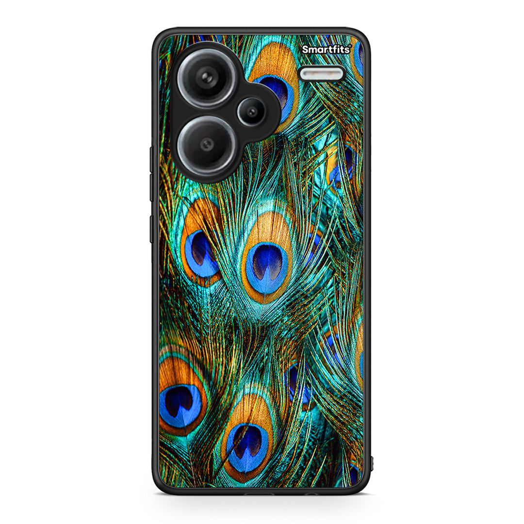 Xiaomi Redmi Note 13 Pro Plus 5G Real Peacock Feathers θήκη από τη Smartfits με σχέδιο στο πίσω μέρος και μαύρο περίβλημα | Smartphone case with colorful back and black bezels by Smartfits