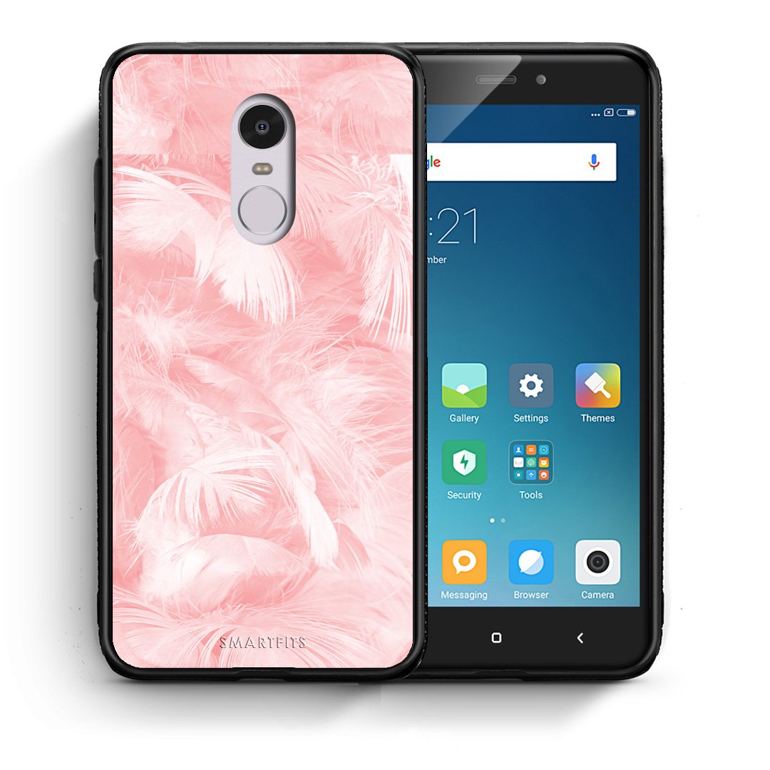 Θήκη Xiaomi Redmi Note 4/4X Pink Feather Boho από τη Smartfits με σχέδιο στο πίσω μέρος και μαύρο περίβλημα | Xiaomi Redmi Note 4/4X Pink Feather Boho case with colorful back and black bezels