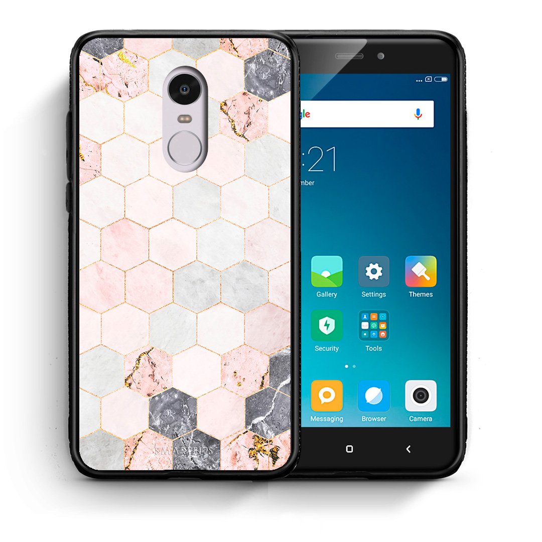 Θήκη Xiaomi Redmi Note 4/4X Hexagon Pink Marble από τη Smartfits με σχέδιο στο πίσω μέρος και μαύρο περίβλημα | Xiaomi Redmi Note 4/4X Hexagon Pink Marble case with colorful back and black bezels