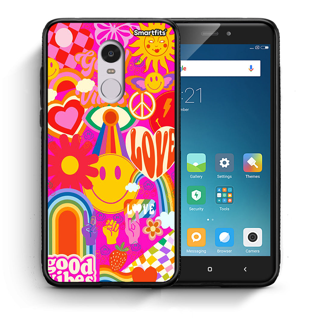 Θήκη Xiaomi Redmi Note 4/4X Hippie Love από τη Smartfits με σχέδιο στο πίσω μέρος και μαύρο περίβλημα | Xiaomi Redmi Note 4/4X Hippie Love case with colorful back and black bezels