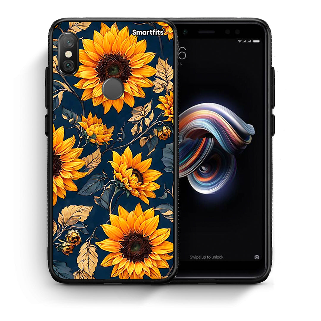 Θήκη Xiaomi Redmi Note 5 Autumn Sunflowers από τη Smartfits με σχέδιο στο πίσω μέρος και μαύρο περίβλημα | Xiaomi Redmi Note 5 Autumn Sunflowers case with colorful back and black bezels