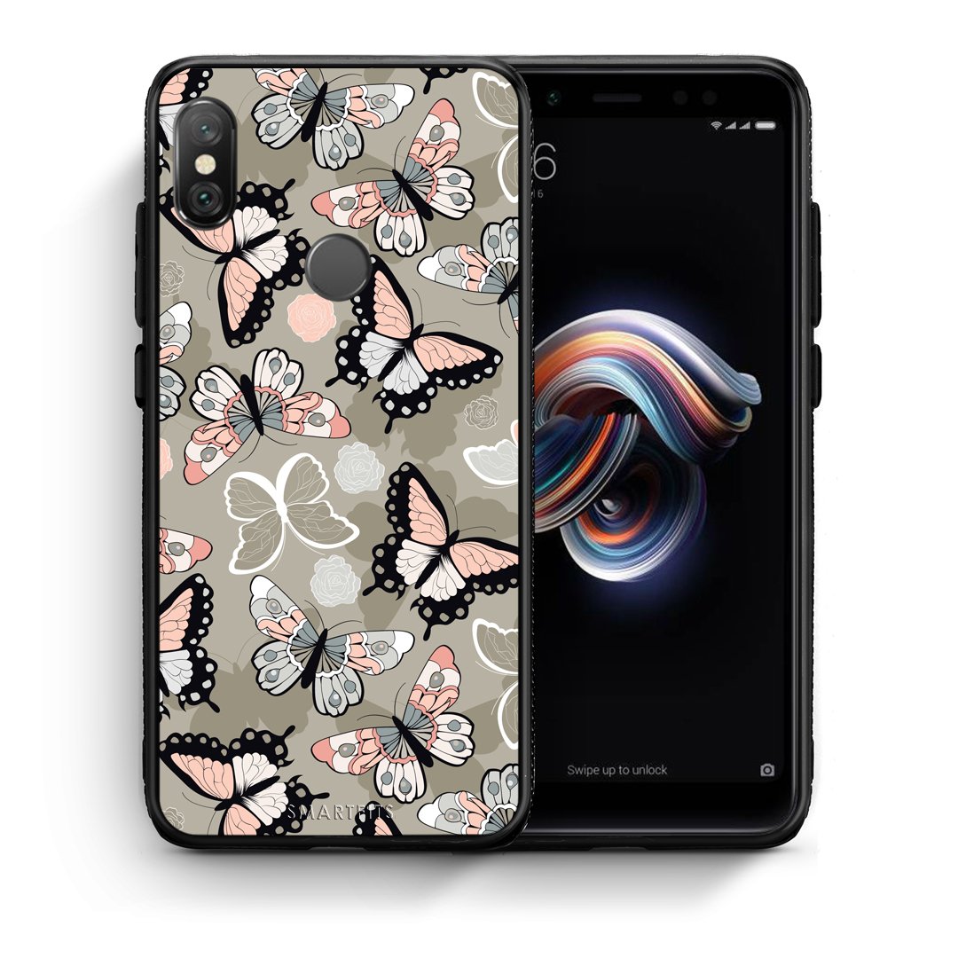 Θήκη Xiaomi Redmi Note 5 Butterflies Boho από τη Smartfits με σχέδιο στο πίσω μέρος και μαύρο περίβλημα | Xiaomi Redmi Note 5 Butterflies Boho case with colorful back and black bezels