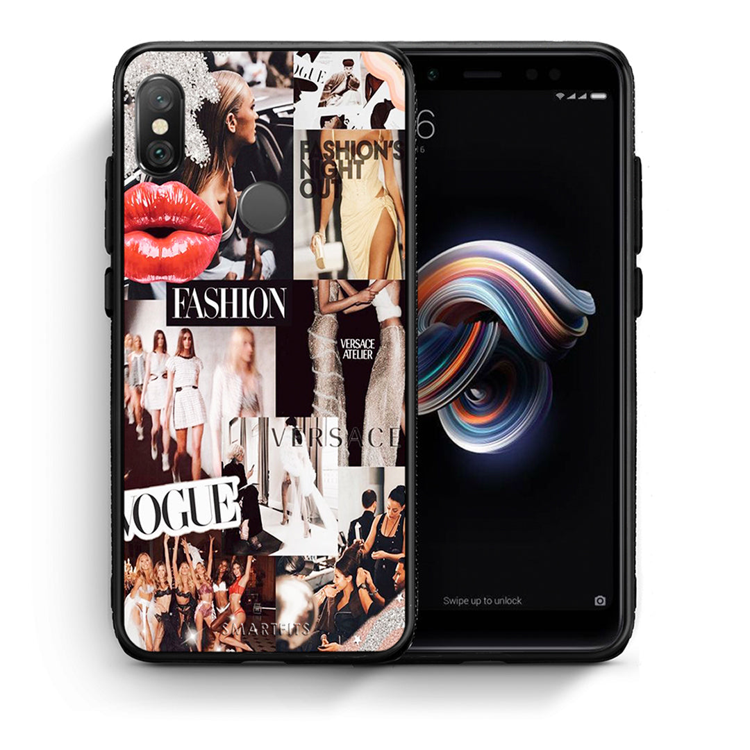 Θήκη Αγίου Βαλεντίνου Xiaomi Redmi Note 5 Collage Fashion από τη Smartfits με σχέδιο στο πίσω μέρος και μαύρο περίβλημα | Xiaomi Redmi Note 5 Collage Fashion case with colorful back and black bezels
