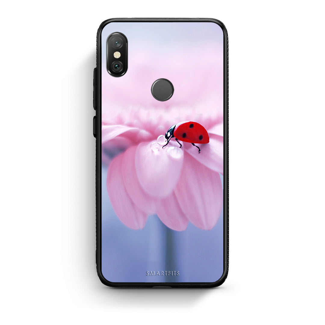 Xiaomi Redmi Note 5 Ladybug Flower θήκη από τη Smartfits με σχέδιο στο πίσω μέρος και μαύρο περίβλημα | Smartphone case with colorful back and black bezels by Smartfits