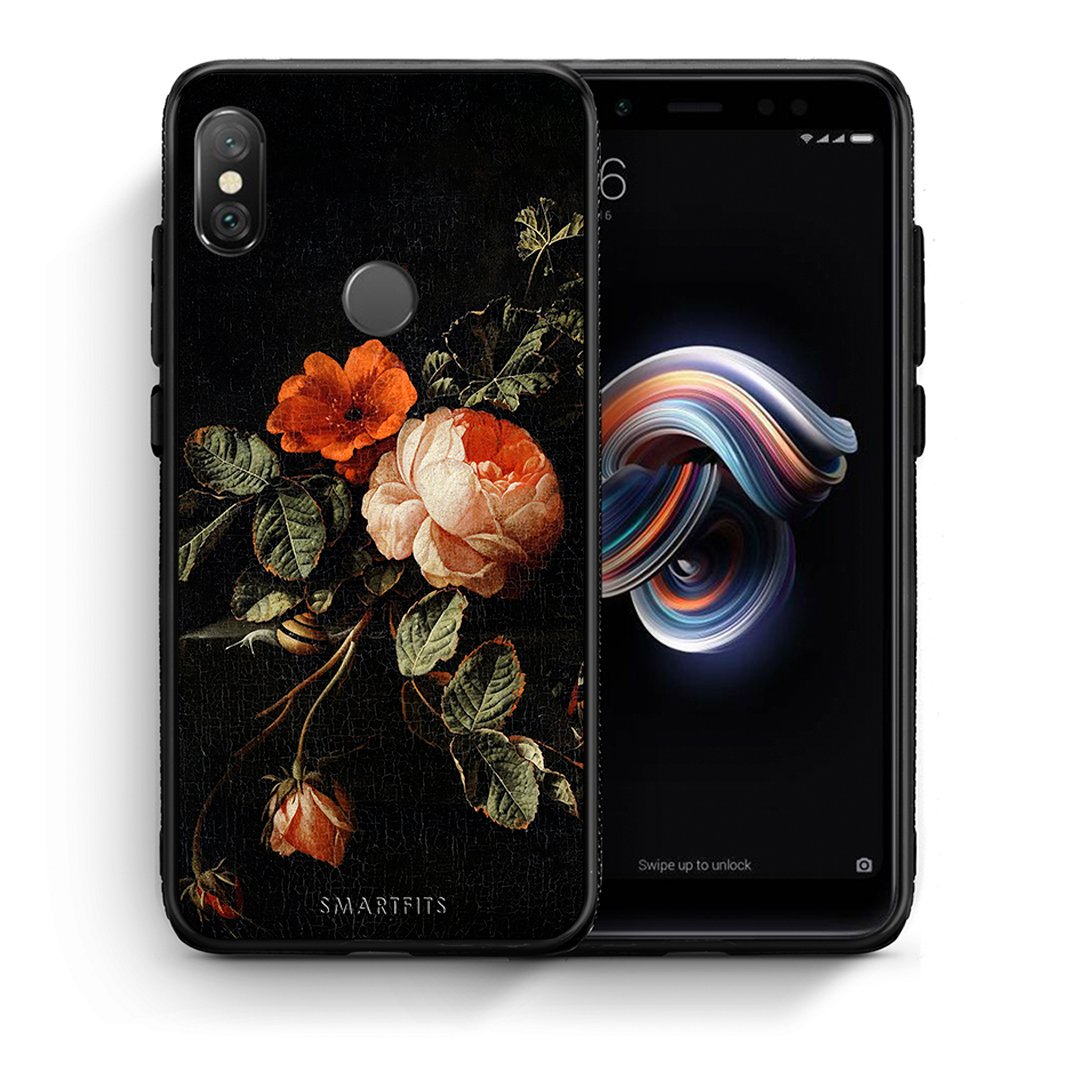 Θήκη Xiaomi Redmi Note 5 Vintage Roses από τη Smartfits με σχέδιο στο πίσω μέρος και μαύρο περίβλημα | Xiaomi Redmi Note 5 Vintage Roses case with colorful back and black bezels