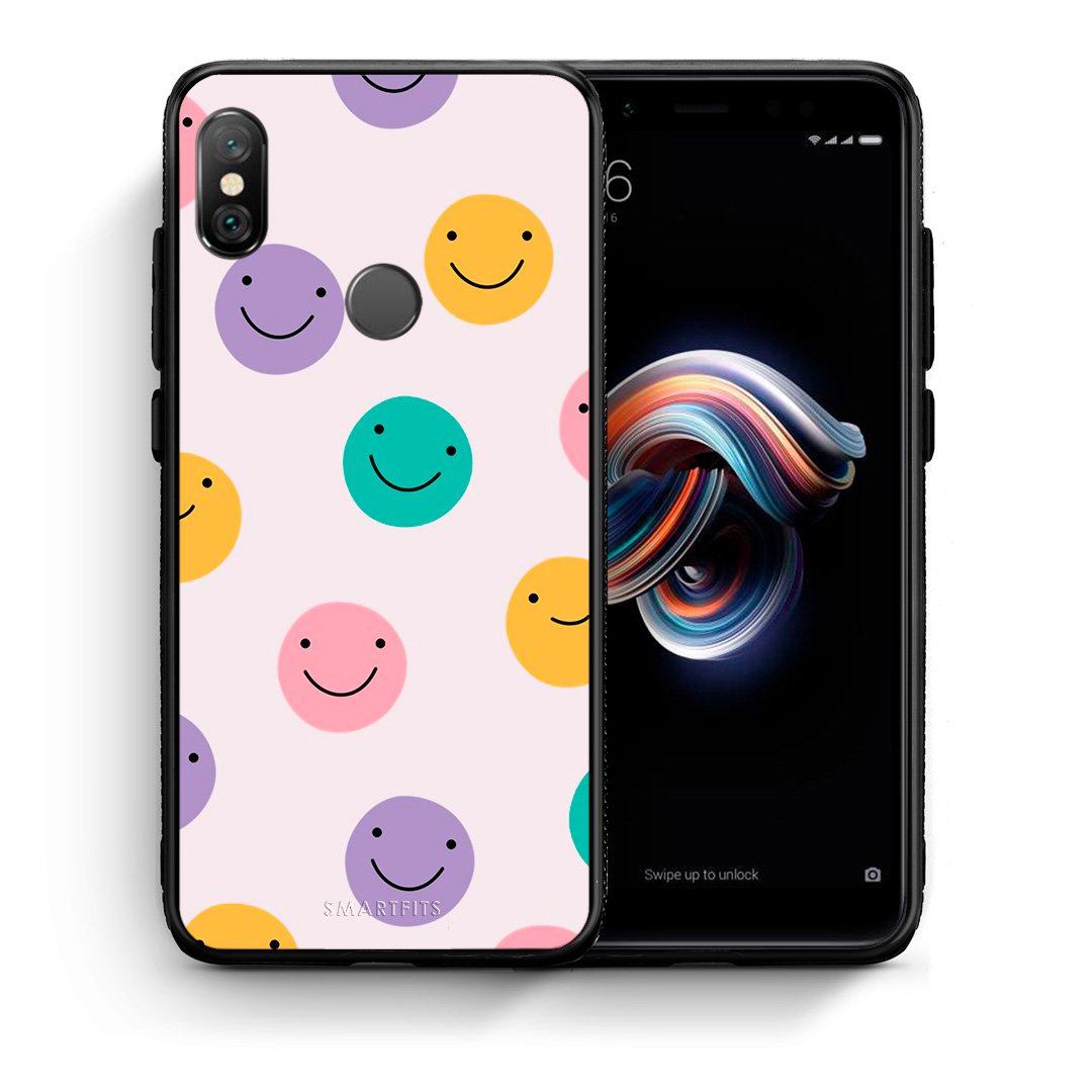 Θήκη Xiaomi Redmi Note 5 Smiley Faces από τη Smartfits με σχέδιο στο πίσω μέρος και μαύρο περίβλημα | Xiaomi Redmi Note 5 Smiley Faces case with colorful back and black bezels