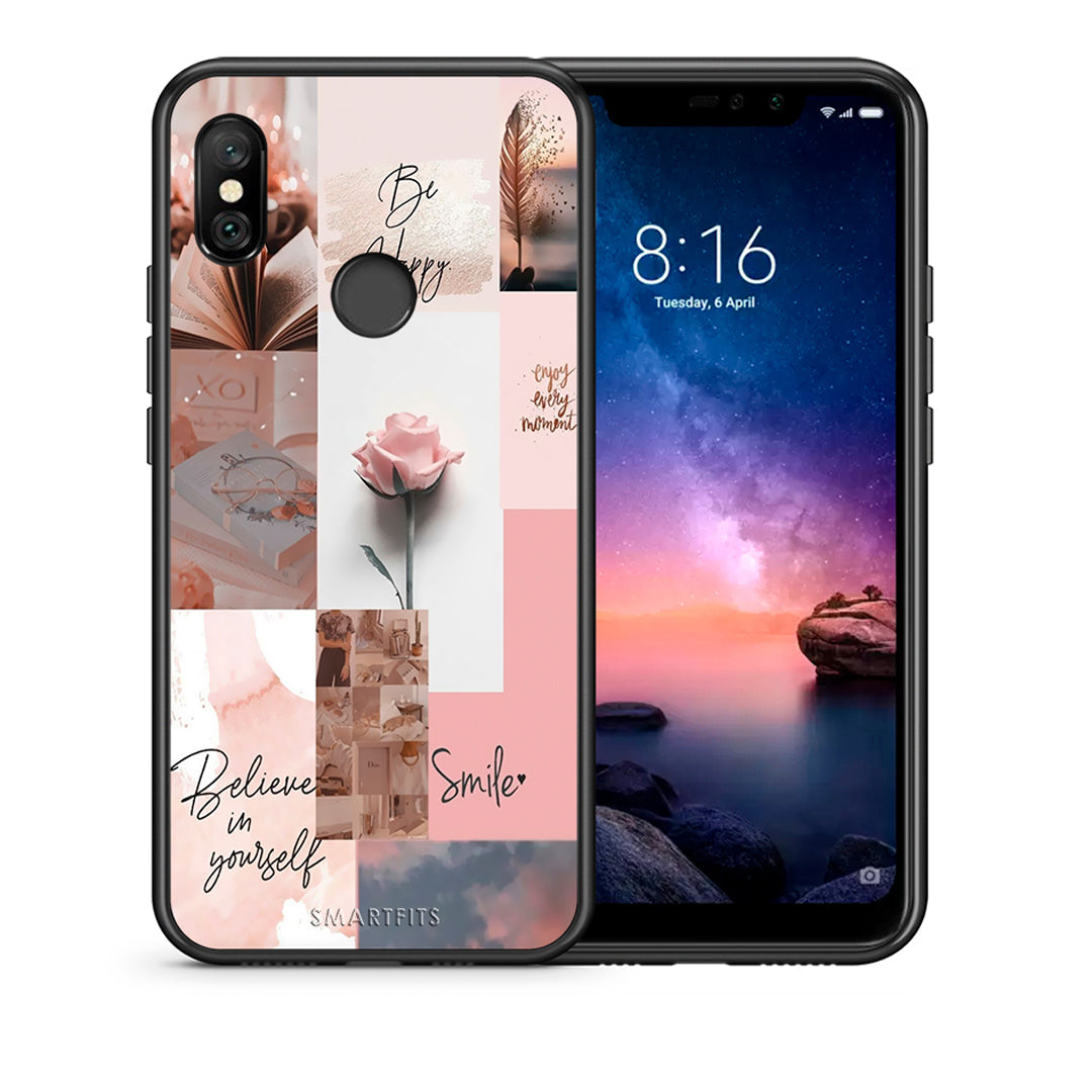 Θήκη Xiaomi Redmi Note 6 Pro Aesthetic Collage από τη Smartfits με σχέδιο στο πίσω μέρος και μαύρο περίβλημα | Xiaomi Redmi Note 6 Pro Aesthetic Collage case with colorful back and black bezels