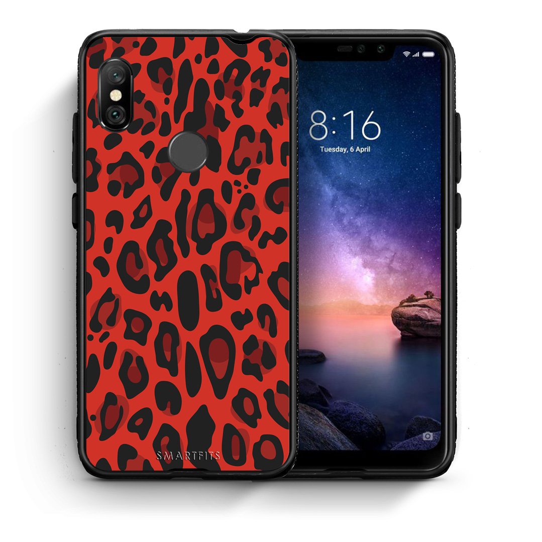 Θήκη Xiaomi Redmi Note 6 Pro Red Leopard Animal από τη Smartfits με σχέδιο στο πίσω μέρος και μαύρο περίβλημα | Xiaomi Redmi Note 6 Pro Red Leopard Animal case with colorful back and black bezels