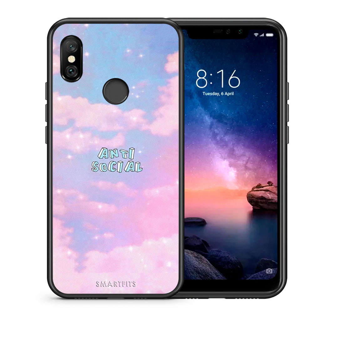 Θήκη Αγίου Βαλεντίνου Xiaomi Redmi Note 6 Pro Anti Social από τη Smartfits με σχέδιο στο πίσω μέρος και μαύρο περίβλημα | Xiaomi Redmi Note 6 Pro Anti Social case with colorful back and black bezels