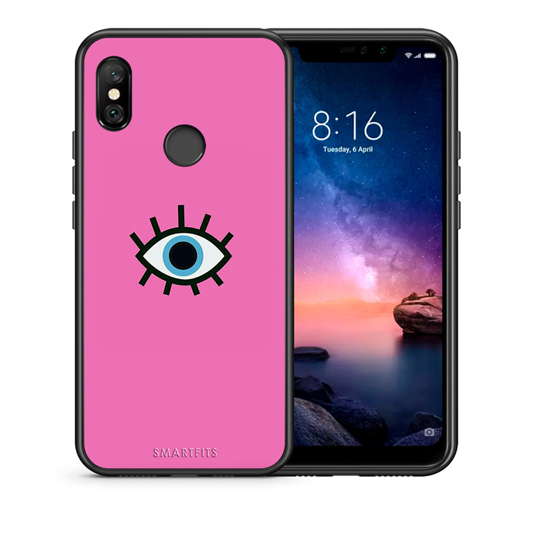 Θήκη Xiaomi Redmi Note 6 Pro Blue Eye Pink από τη Smartfits με σχέδιο στο πίσω μέρος και μαύρο περίβλημα | Xiaomi Redmi Note 6 Pro Blue Eye Pink case with colorful back and black bezels