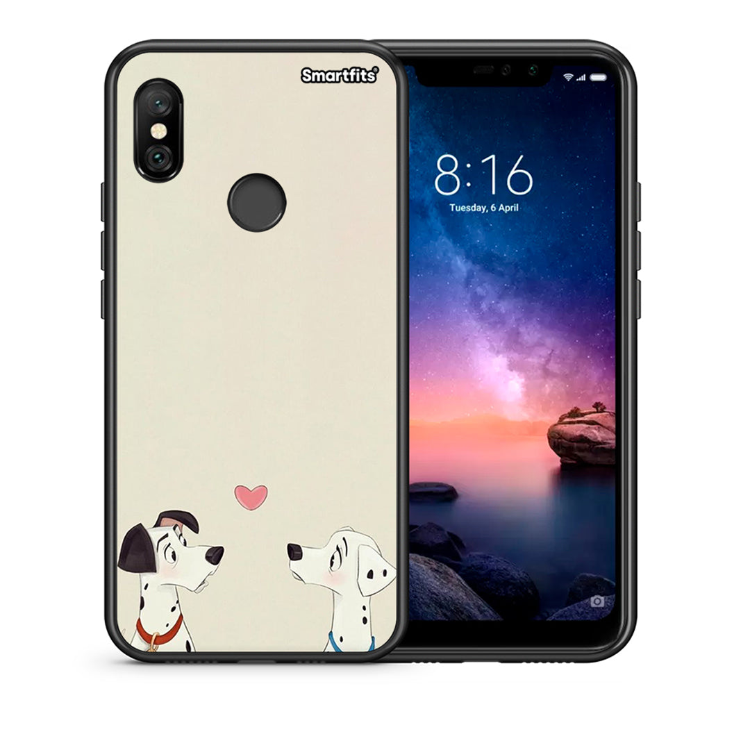 Θήκη Xiaomi Redmi Note 6 Pro Dalmatians Love από τη Smartfits με σχέδιο στο πίσω μέρος και μαύρο περίβλημα | Xiaomi Redmi Note 6 Pro Dalmatians Love case with colorful back and black bezels