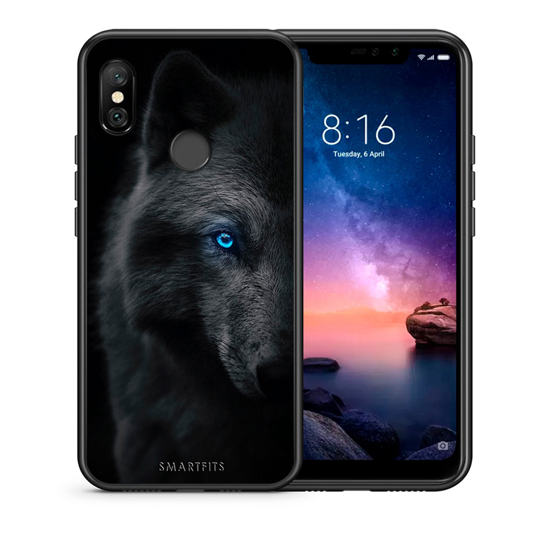 Θήκη Xiaomi Redmi Note 6 Pro Dark Wolf από τη Smartfits με σχέδιο στο πίσω μέρος και μαύρο περίβλημα | Xiaomi Redmi Note 6 Pro Dark Wolf case with colorful back and black bezels