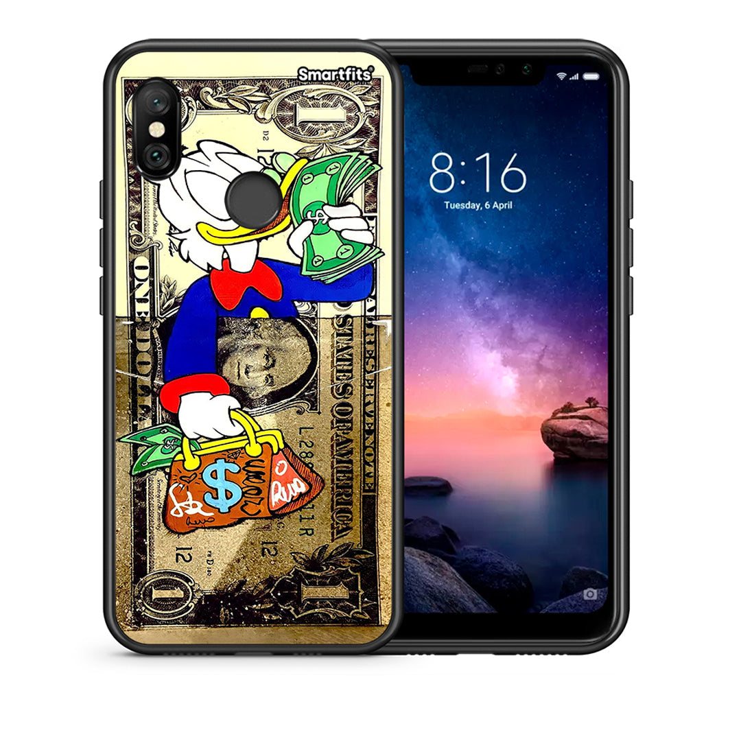 Θήκη Xiaomi Redmi Note 6 Pro Duck Money από τη Smartfits με σχέδιο στο πίσω μέρος και μαύρο περίβλημα | Xiaomi Redmi Note 6 Pro Duck Money case with colorful back and black bezels