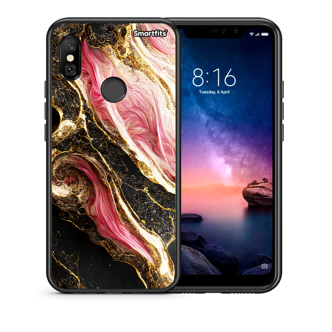 Θήκη Xiaomi Redmi Note 6 Pro Glamorous Pink Marble από τη Smartfits με σχέδιο στο πίσω μέρος και μαύρο περίβλημα | Xiaomi Redmi Note 6 Pro Glamorous Pink Marble case with colorful back and black bezels