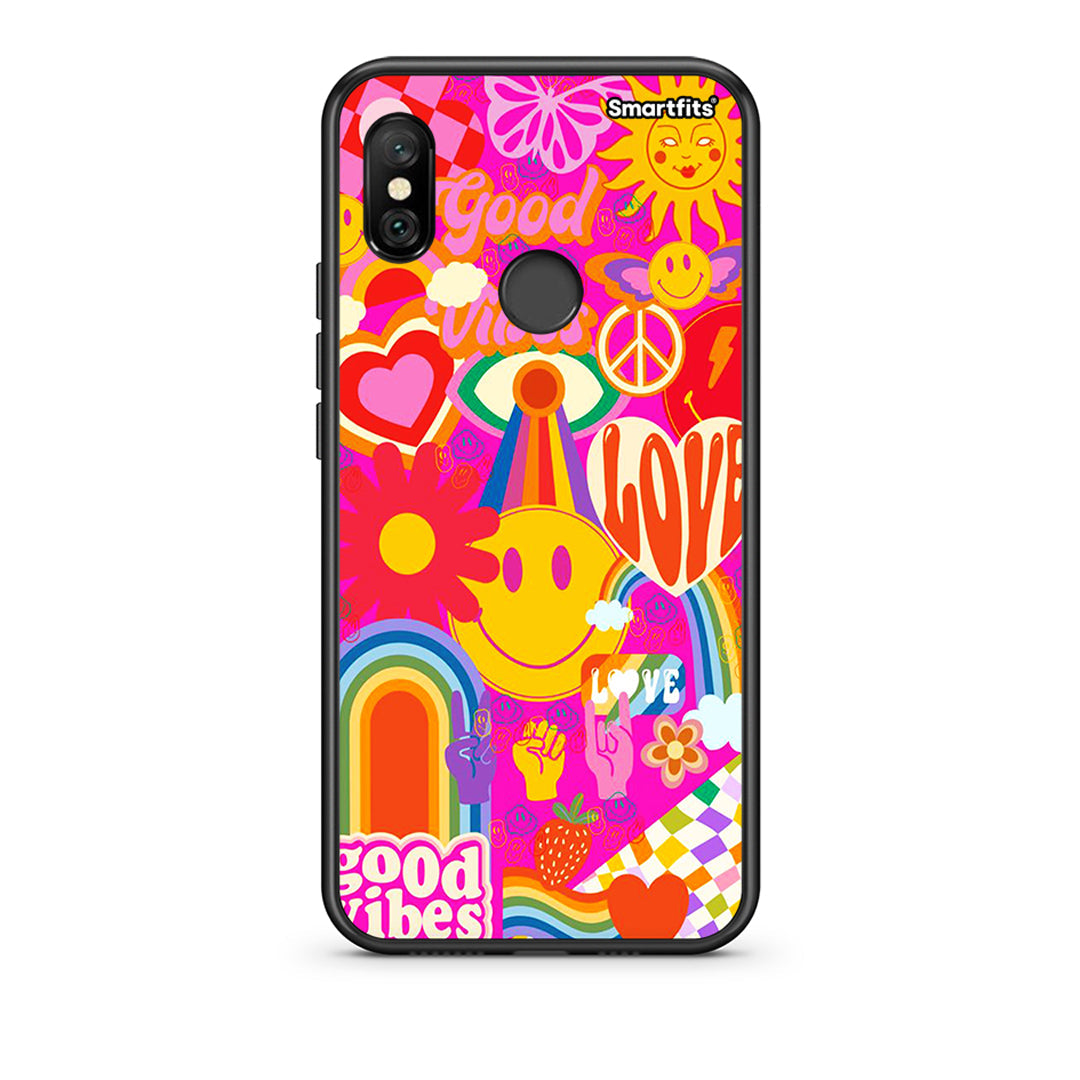 Xiaomi Redmi Note 6 Pro Hippie Love θήκη από τη Smartfits με σχέδιο στο πίσω μέρος και μαύρο περίβλημα | Smartphone case with colorful back and black bezels by Smartfits