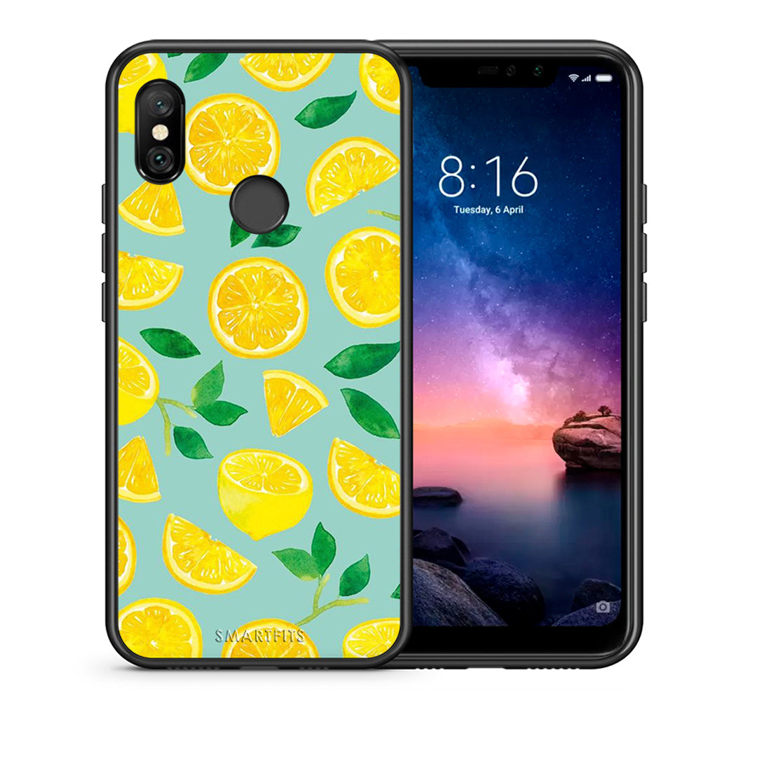 Θήκη Xiaomi Redmi Note 6 Pro Lemons από τη Smartfits με σχέδιο στο πίσω μέρος και μαύρο περίβλημα | Xiaomi Redmi Note 6 Pro Lemons case with colorful back and black bezels