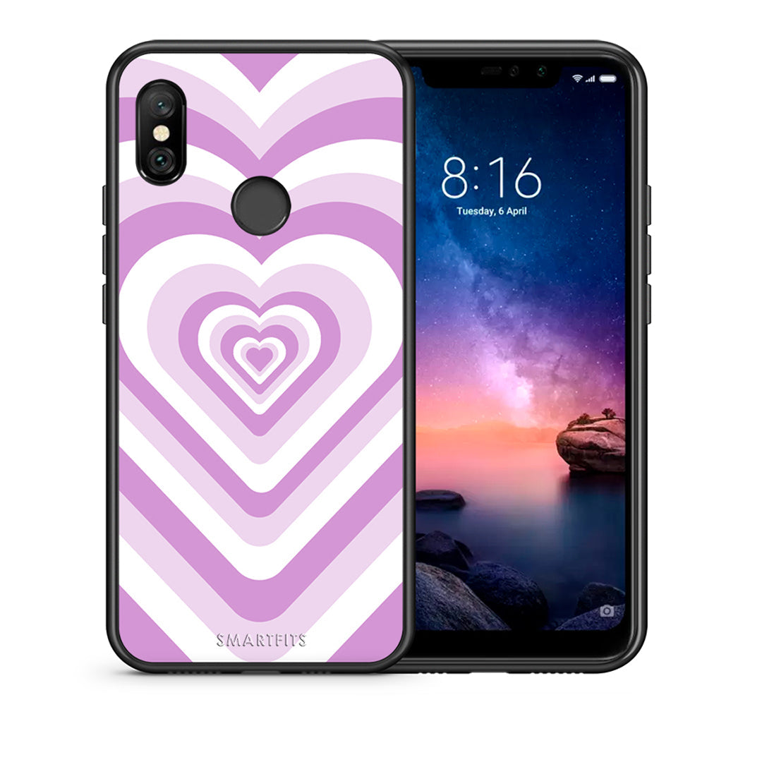 Θήκη Xiaomi Redmi Note 6 Pro Lilac Hearts από τη Smartfits με σχέδιο στο πίσω μέρος και μαύρο περίβλημα | Xiaomi Redmi Note 6 Pro Lilac Hearts case with colorful back and black bezels