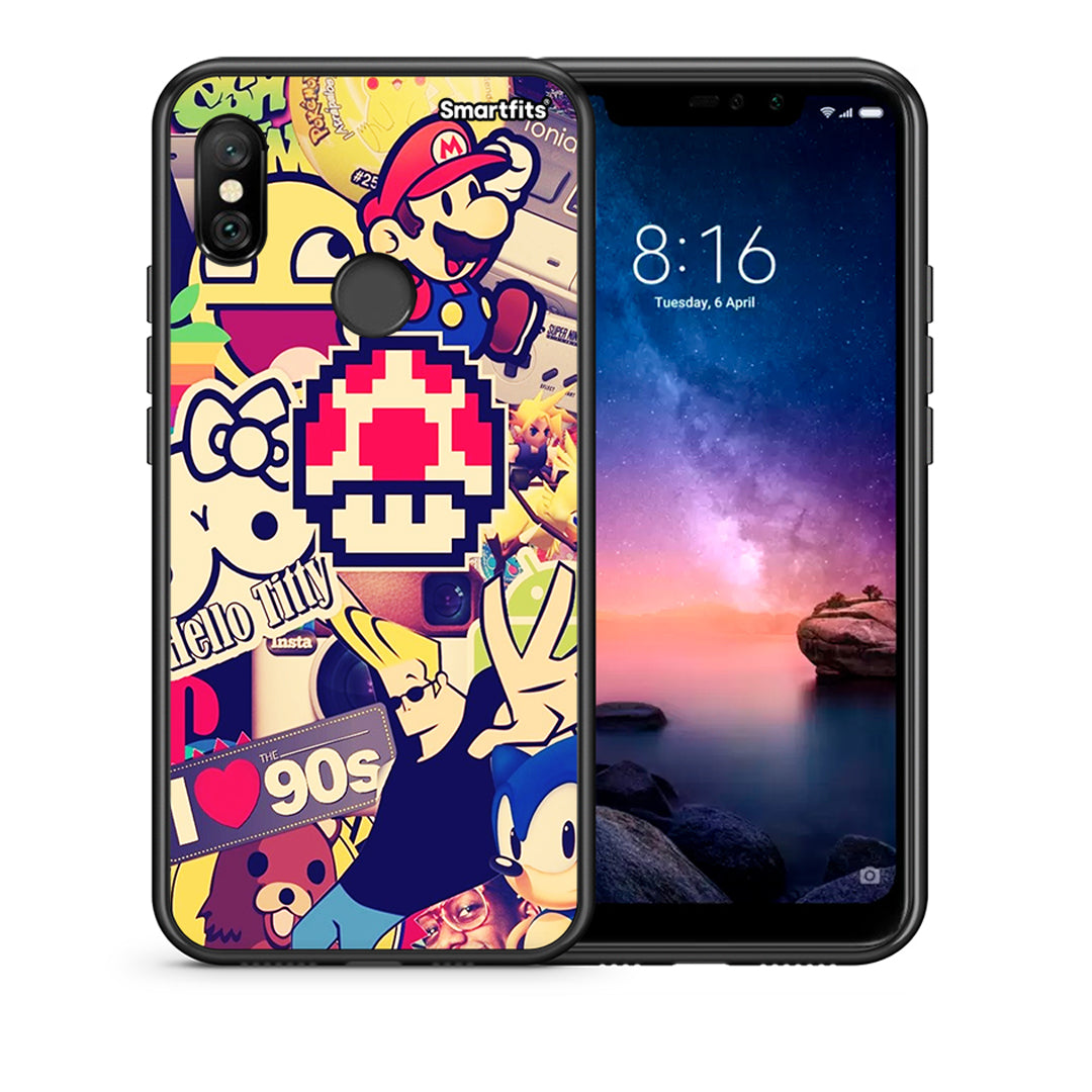 Θήκη Xiaomi Redmi Note 6 Pro Love The 90s από τη Smartfits με σχέδιο στο πίσω μέρος και μαύρο περίβλημα | Xiaomi Redmi Note 6 Pro Love The 90s case with colorful back and black bezels