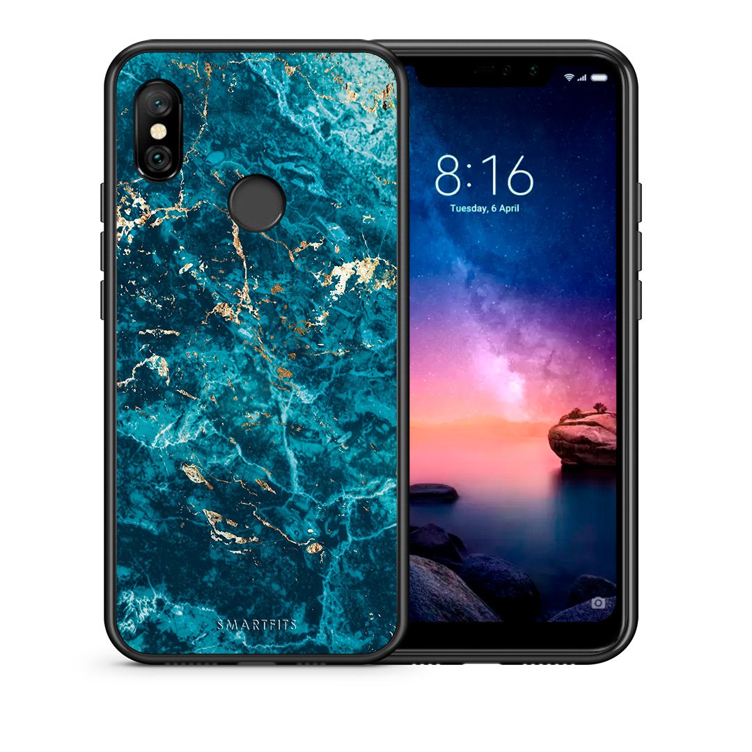 Θήκη Xiaomi Redmi Note 6 Pro Marble Blue από τη Smartfits με σχέδιο στο πίσω μέρος και μαύρο περίβλημα | Xiaomi Redmi Note 6 Pro Marble Blue case with colorful back and black bezels