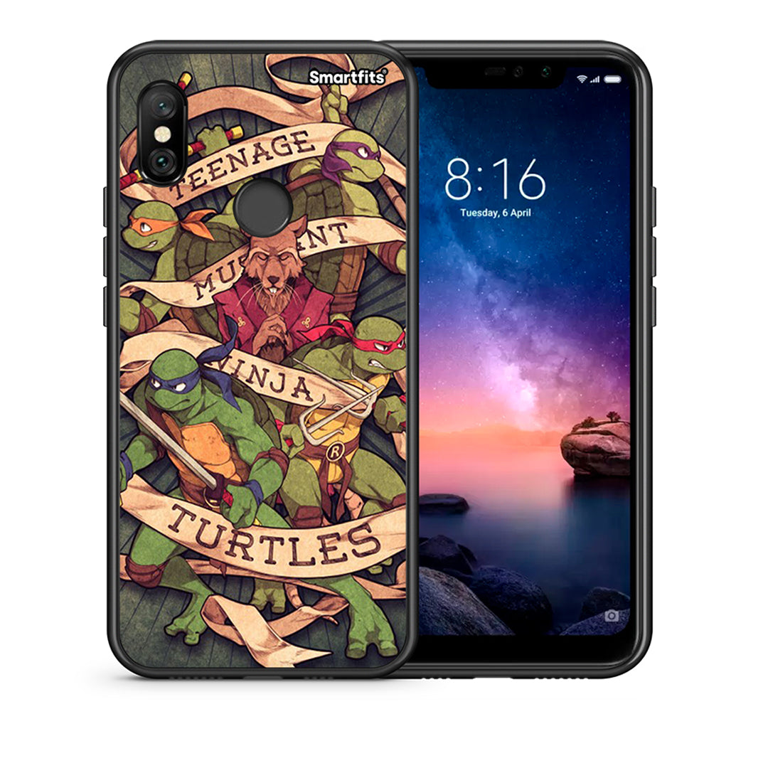 Θήκη Xiaomi Redmi Note 6 Pro Ninja Turtles από τη Smartfits με σχέδιο στο πίσω μέρος και μαύρο περίβλημα | Xiaomi Redmi Note 6 Pro Ninja Turtles case with colorful back and black bezels