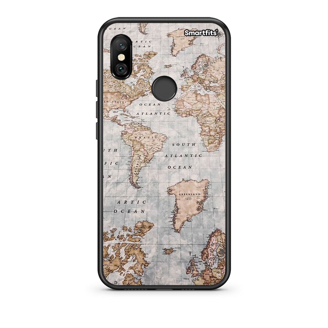 Xiaomi Redmi Note 6 Pro World Map Θήκη από τη Smartfits με σχέδιο στο πίσω μέρος και μαύρο περίβλημα | Smartphone case with colorful back and black bezels by Smartfits