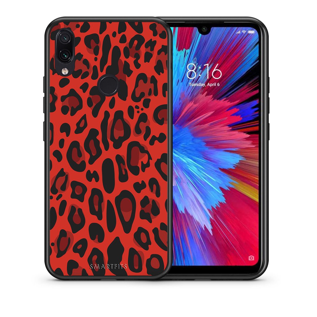 Θήκη Xiaomi Redmi Note 7 Red Leopard Animal από τη Smartfits με σχέδιο στο πίσω μέρος και μαύρο περίβλημα | Xiaomi Redmi Note 7 Red Leopard Animal case with colorful back and black bezels