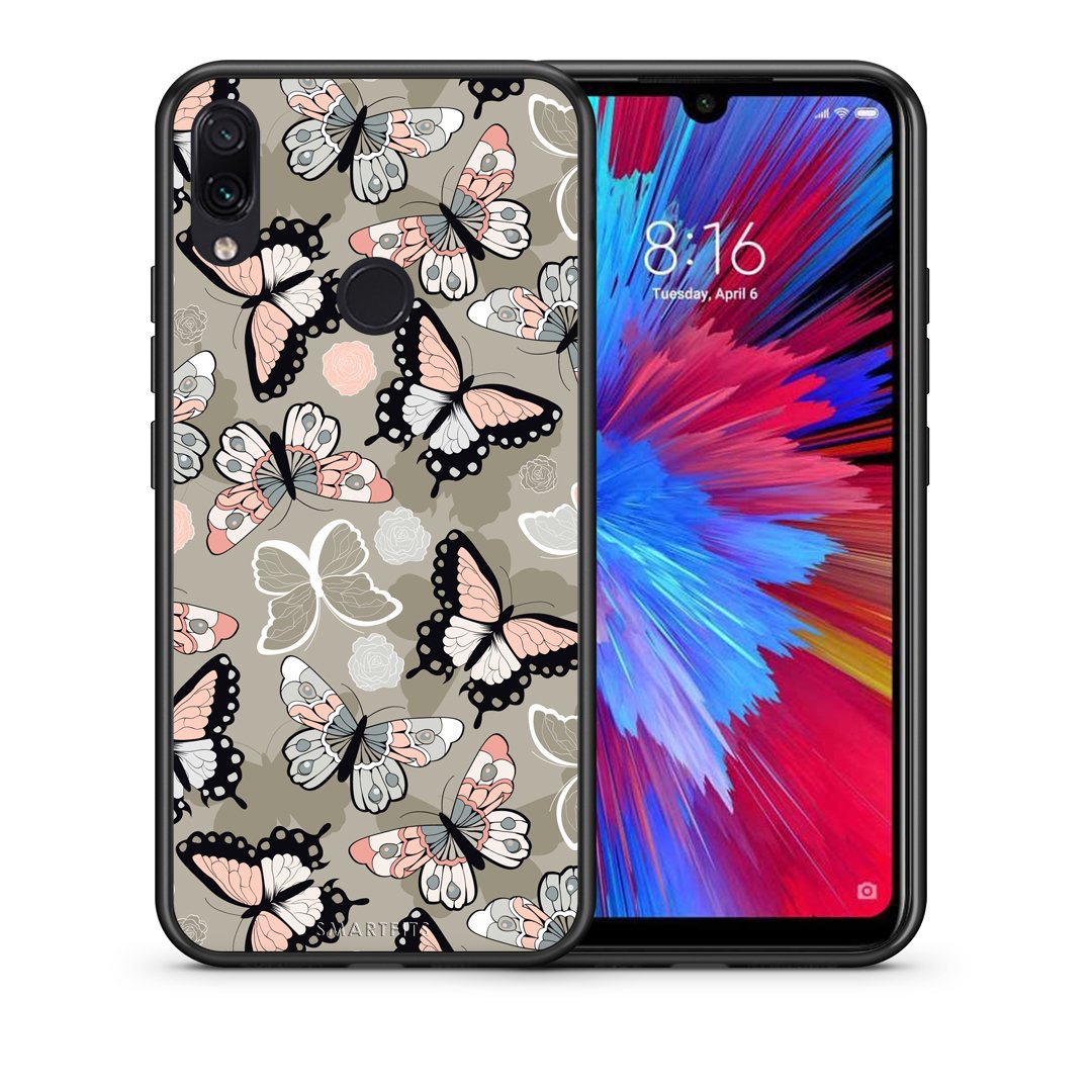 Θήκη Xiaomi Redmi Note 7 Butterflies Boho από τη Smartfits με σχέδιο στο πίσω μέρος και μαύρο περίβλημα | Xiaomi Redmi Note 7 Butterflies Boho case with colorful back and black bezels