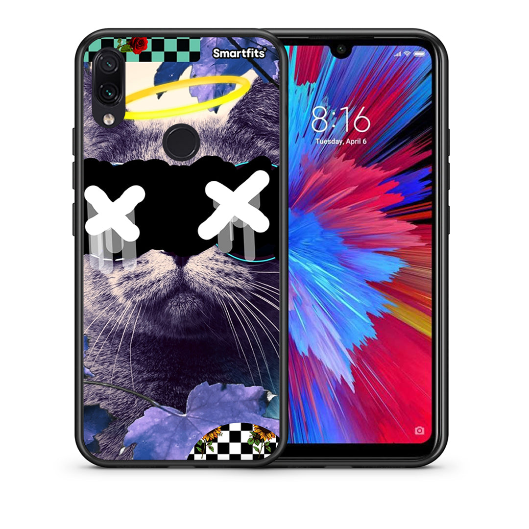 Θήκη Xiaomi Redmi Note 7 Cat Collage από τη Smartfits με σχέδιο στο πίσω μέρος και μαύρο περίβλημα | Xiaomi Redmi Note 7 Cat Collage case with colorful back and black bezels