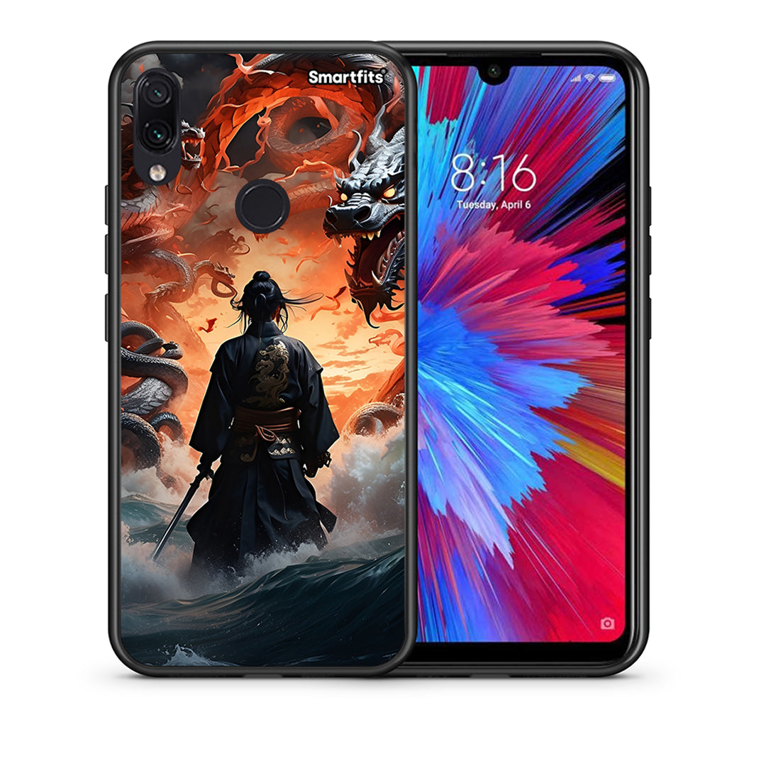 Θήκη Xiaomi Redmi Note 7 Dragons Fight από τη Smartfits με σχέδιο στο πίσω μέρος και μαύρο περίβλημα | Xiaomi Redmi Note 7 Dragons Fight case with colorful back and black bezels