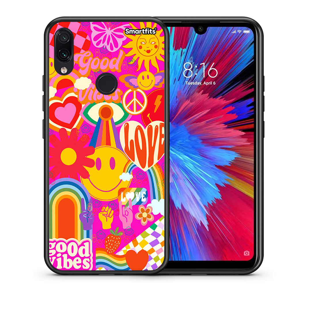 Θήκη Xiaomi Redmi Note 7 Hippie Love από τη Smartfits με σχέδιο στο πίσω μέρος και μαύρο περίβλημα | Xiaomi Redmi Note 7 Hippie Love case with colorful back and black bezels