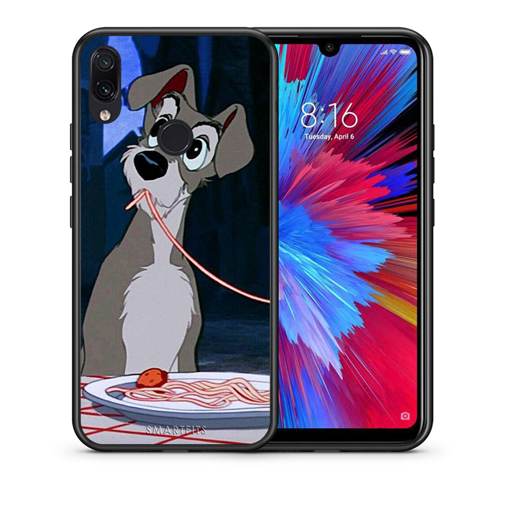 Θήκη Αγίου Βαλεντίνου Xiaomi Redmi Note 7 Lady And Tramp 1 από τη Smartfits με σχέδιο στο πίσω μέρος και μαύρο περίβλημα | Xiaomi Redmi Note 7 Lady And Tramp 1 case with colorful back and black bezels