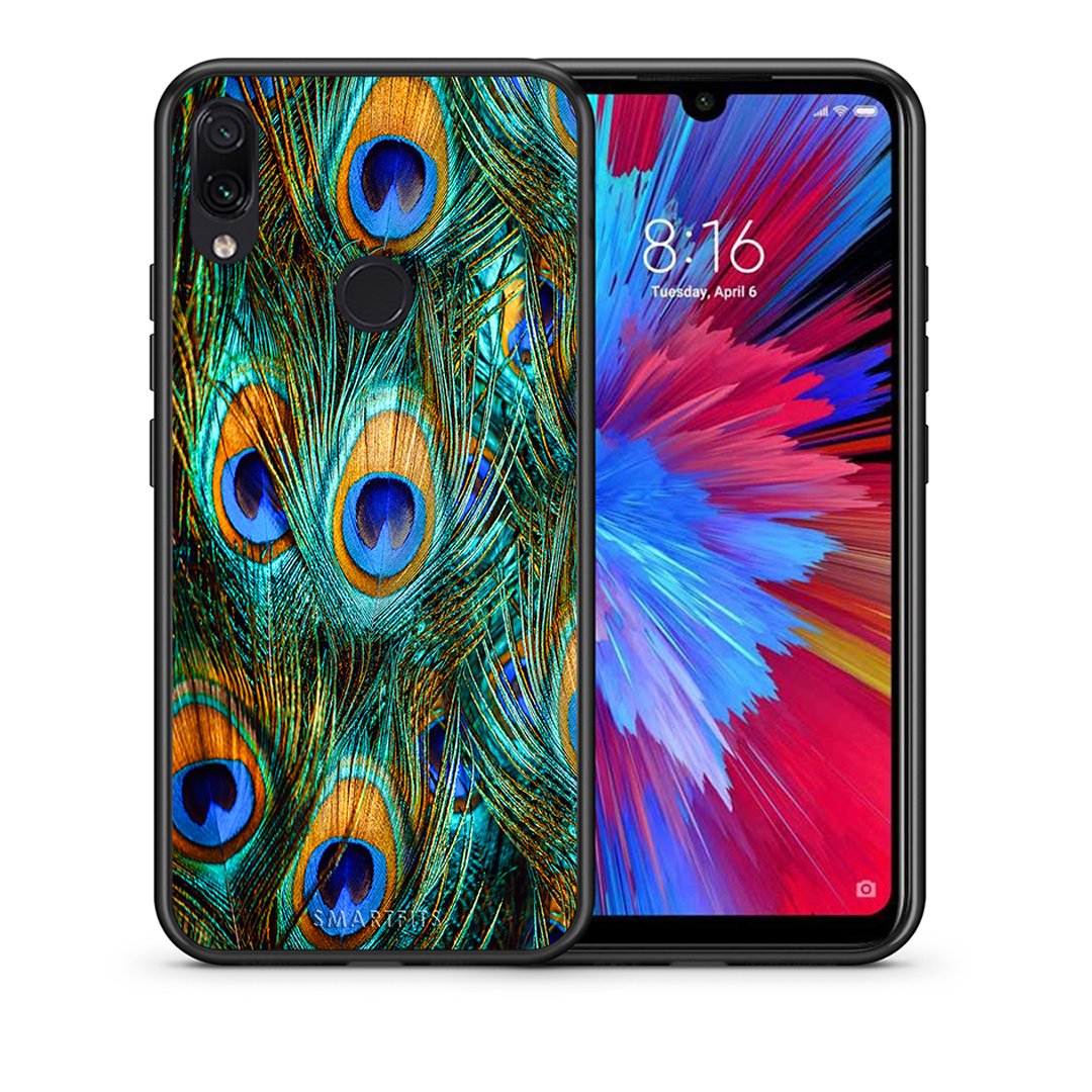 Θήκη Xiaomi Redmi Note 7 Real Peacock Feathers από τη Smartfits με σχέδιο στο πίσω μέρος και μαύρο περίβλημα | Xiaomi Redmi Note 7 Real Peacock Feathers case with colorful back and black bezels