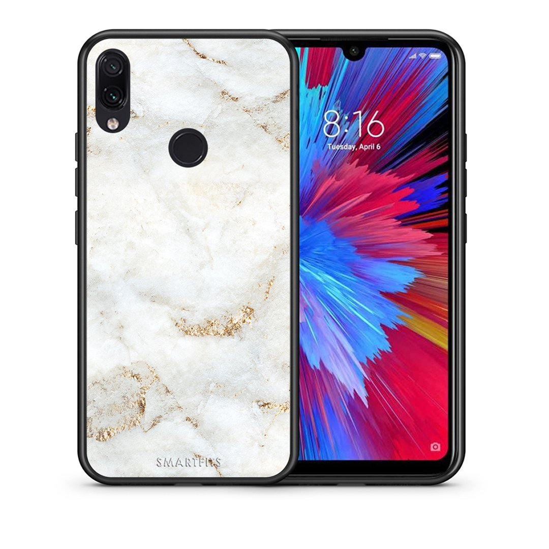 Θήκη Xiaomi Redmi Note 7 White Gold Marble από τη Smartfits με σχέδιο στο πίσω μέρος και μαύρο περίβλημα | Xiaomi Redmi Note 7 White Gold Marble case with colorful back and black bezels