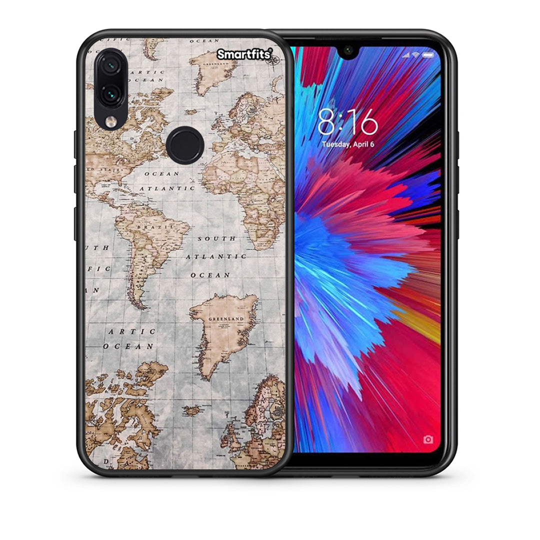 Θήκη Xiaomi Redmi Note 7 World Map από τη Smartfits με σχέδιο στο πίσω μέρος και μαύρο περίβλημα | Xiaomi Redmi Note 7 World Map case with colorful back and black bezels