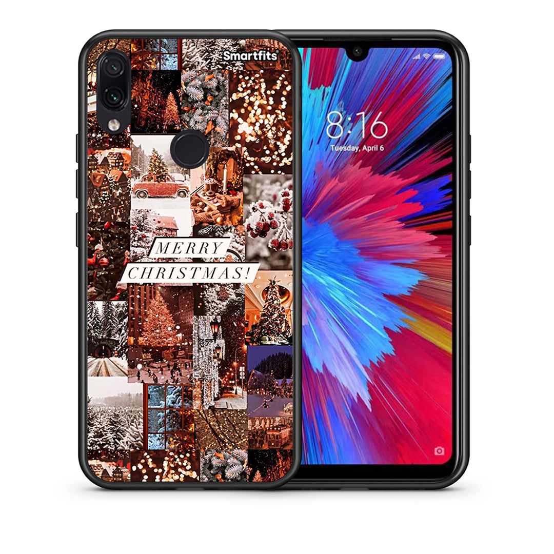 Θήκη Xiaomi Redmi Note 7 Xmas Collage από τη Smartfits με σχέδιο στο πίσω μέρος και μαύρο περίβλημα | Xiaomi Redmi Note 7 Xmas Collage case with colorful back and black bezels