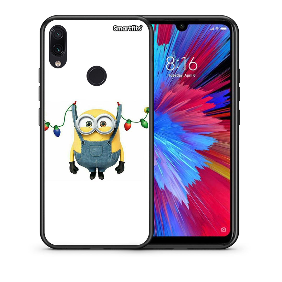 Θήκη Xiaomi Redmi Note 7 Xmas Minion Lights από τη Smartfits με σχέδιο στο πίσω μέρος και μαύρο περίβλημα | Xiaomi Redmi Note 7 Xmas Minion Lights case with colorful back and black bezels