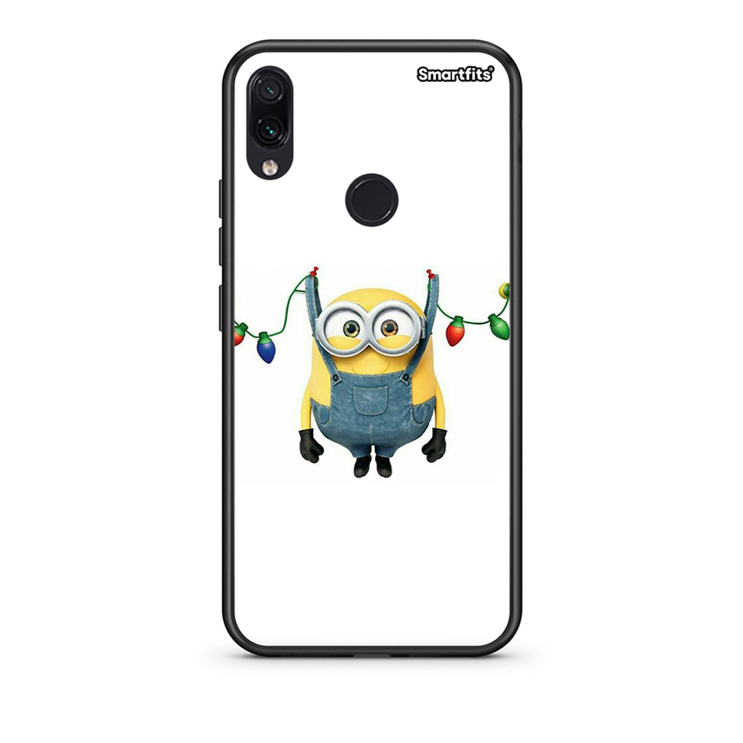 Xiaomi Redmi Note 7 Xmas Minion Lights θήκη από τη Smartfits με σχέδιο στο πίσω μέρος και μαύρο περίβλημα | Smartphone case with colorful back and black bezels by Smartfits