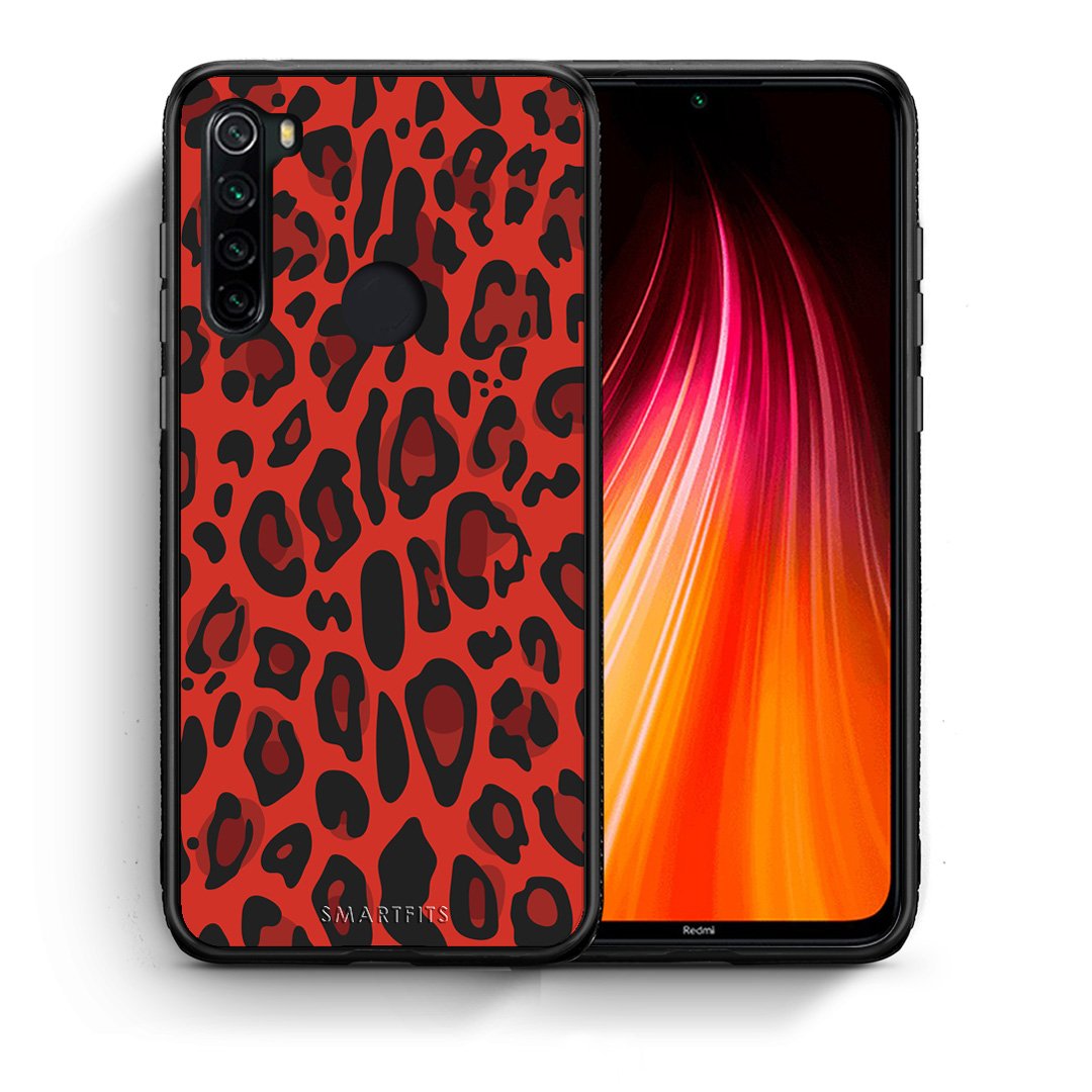 Θήκη Xiaomi Redmi Note 8 Red Leopard Animal από τη Smartfits με σχέδιο στο πίσω μέρος και μαύρο περίβλημα | Xiaomi Redmi Note 8 Red Leopard Animal case with colorful back and black bezels
