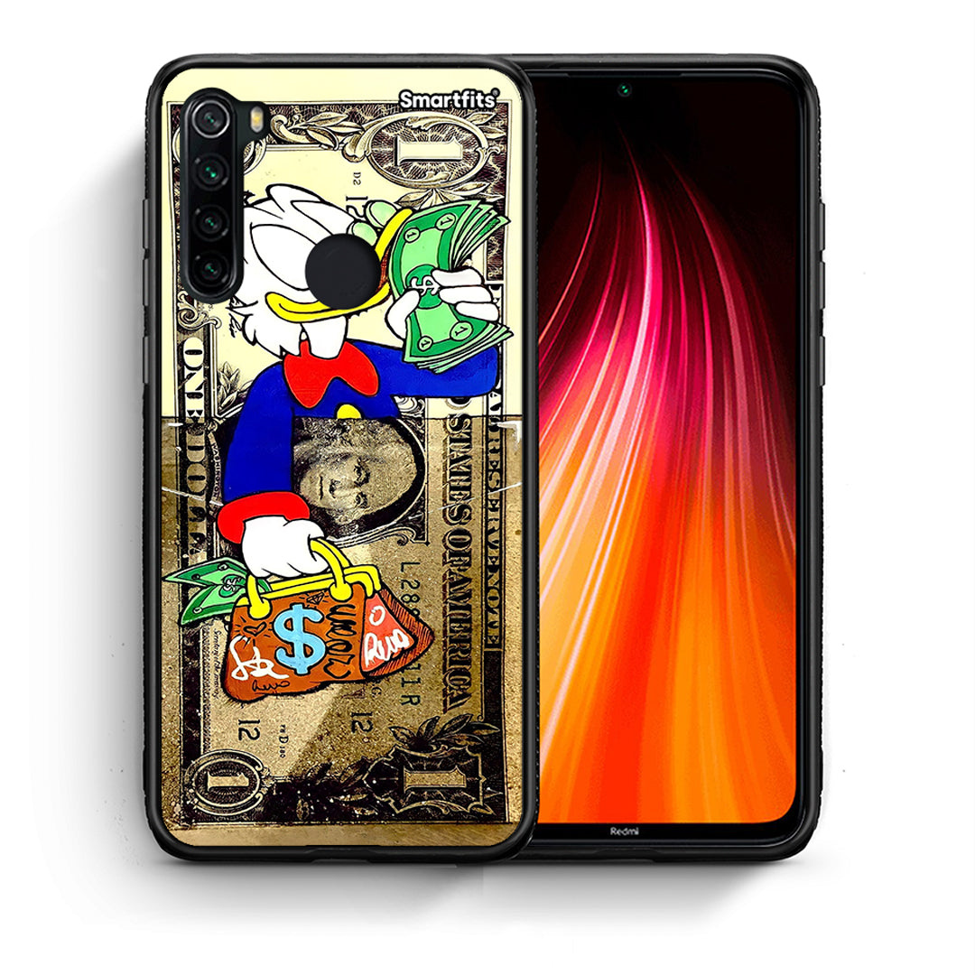 Θήκη Xiaomi Redmi Note 8 Duck Money από τη Smartfits με σχέδιο στο πίσω μέρος και μαύρο περίβλημα | Xiaomi Redmi Note 8 Duck Money case with colorful back and black bezels