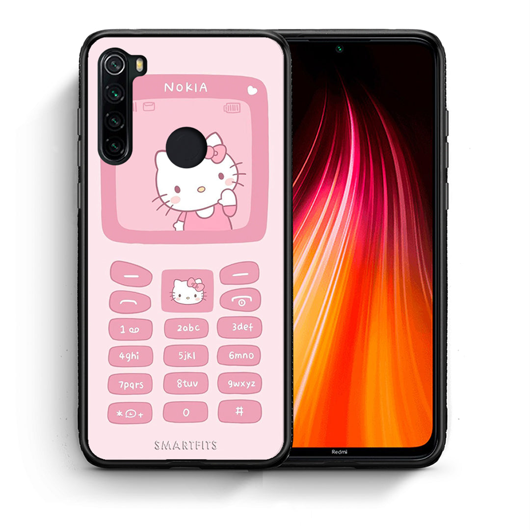 Θήκη Αγίου Βαλεντίνου Xiaomi Redmi Note 8 Hello Kitten από τη Smartfits με σχέδιο στο πίσω μέρος και μαύρο περίβλημα | Xiaomi Redmi Note 8 Hello Kitten case with colorful back and black bezels