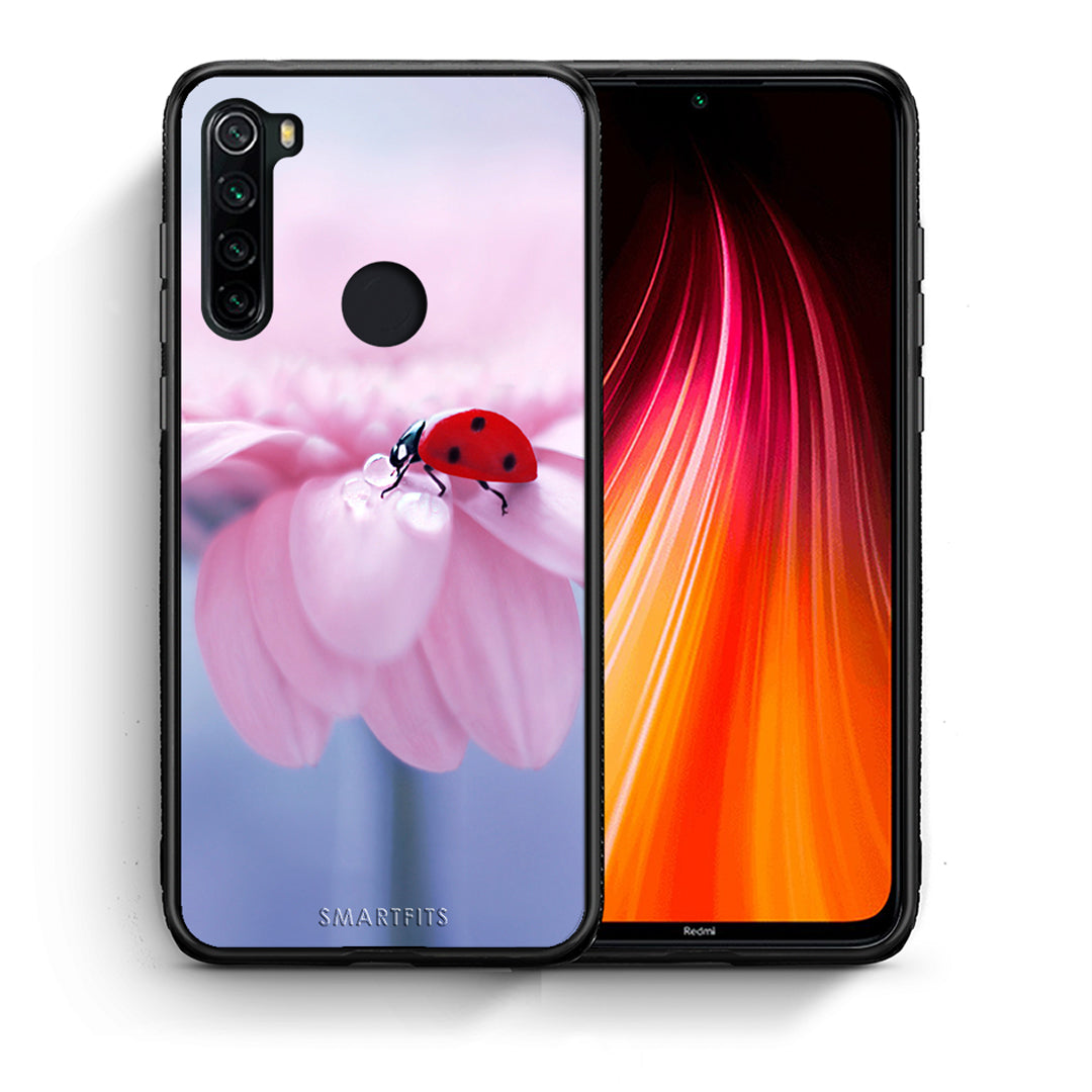 Θήκη Xiaomi Redmi Note 8 Ladybug Flower από τη Smartfits με σχέδιο στο πίσω μέρος και μαύρο περίβλημα | Xiaomi Redmi Note 8 Ladybug Flower case with colorful back and black bezels