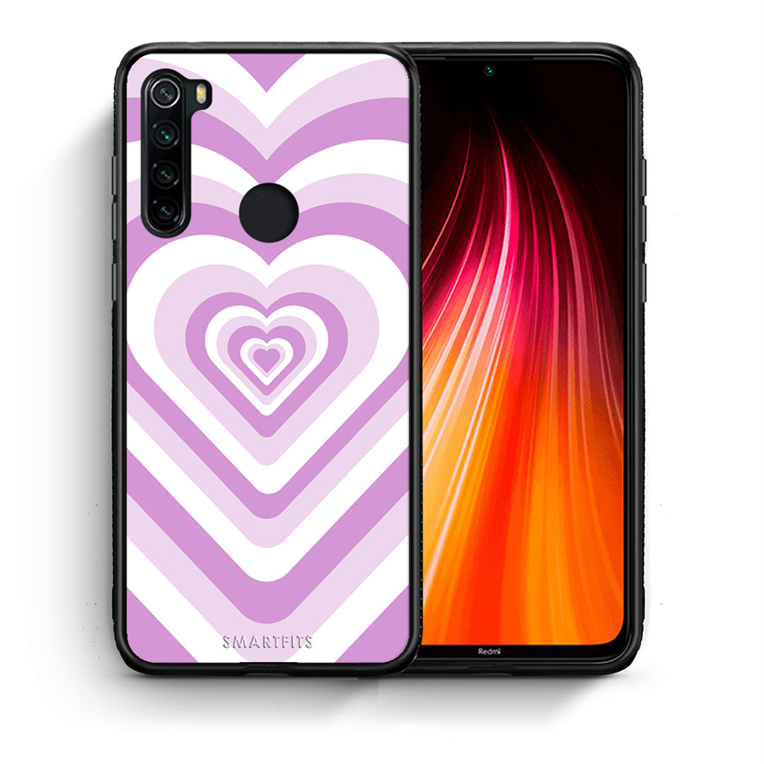 Θήκη Xiaomi Redmi Note 8 Lilac Hearts από τη Smartfits με σχέδιο στο πίσω μέρος και μαύρο περίβλημα | Xiaomi Redmi Note 8 Lilac Hearts case with colorful back and black bezels