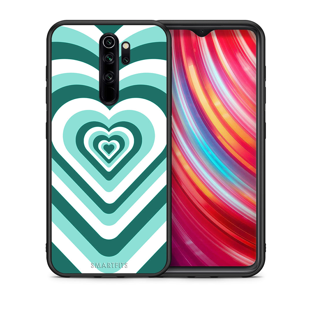 Θήκη Xiaomi Redmi Note 8 Pro Green Hearts από τη Smartfits με σχέδιο στο πίσω μέρος και μαύρο περίβλημα | Xiaomi Redmi Note 8 Pro Green Hearts case with colorful back and black bezels