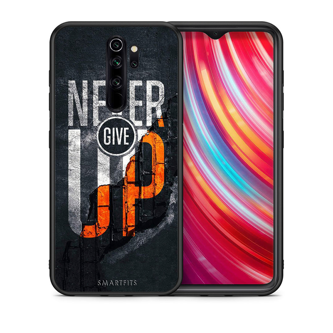 Θήκη Αγίου Βαλεντίνου Xiaomi Redmi Note 8 Pro Never Give Up από τη Smartfits με σχέδιο στο πίσω μέρος και μαύρο περίβλημα | Xiaomi Redmi Note 8 Pro Never Give Up case with colorful back and black bezels