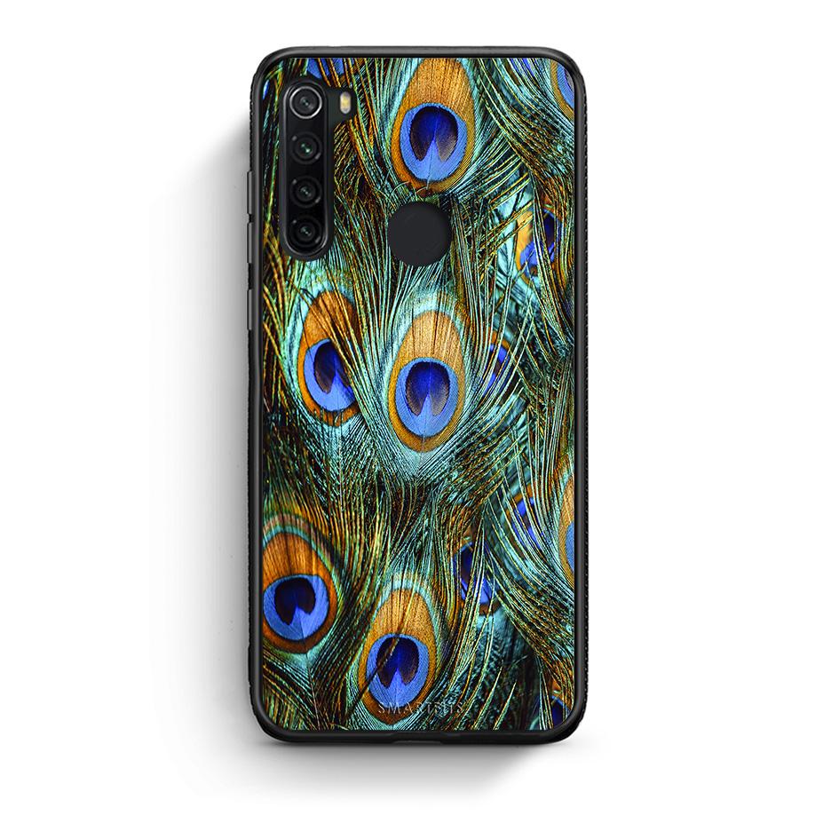 Xiaomi Redmi Note 8 Real Peacock Feathers θήκη από τη Smartfits με σχέδιο στο πίσω μέρος και μαύρο περίβλημα | Smartphone case with colorful back and black bezels by Smartfits